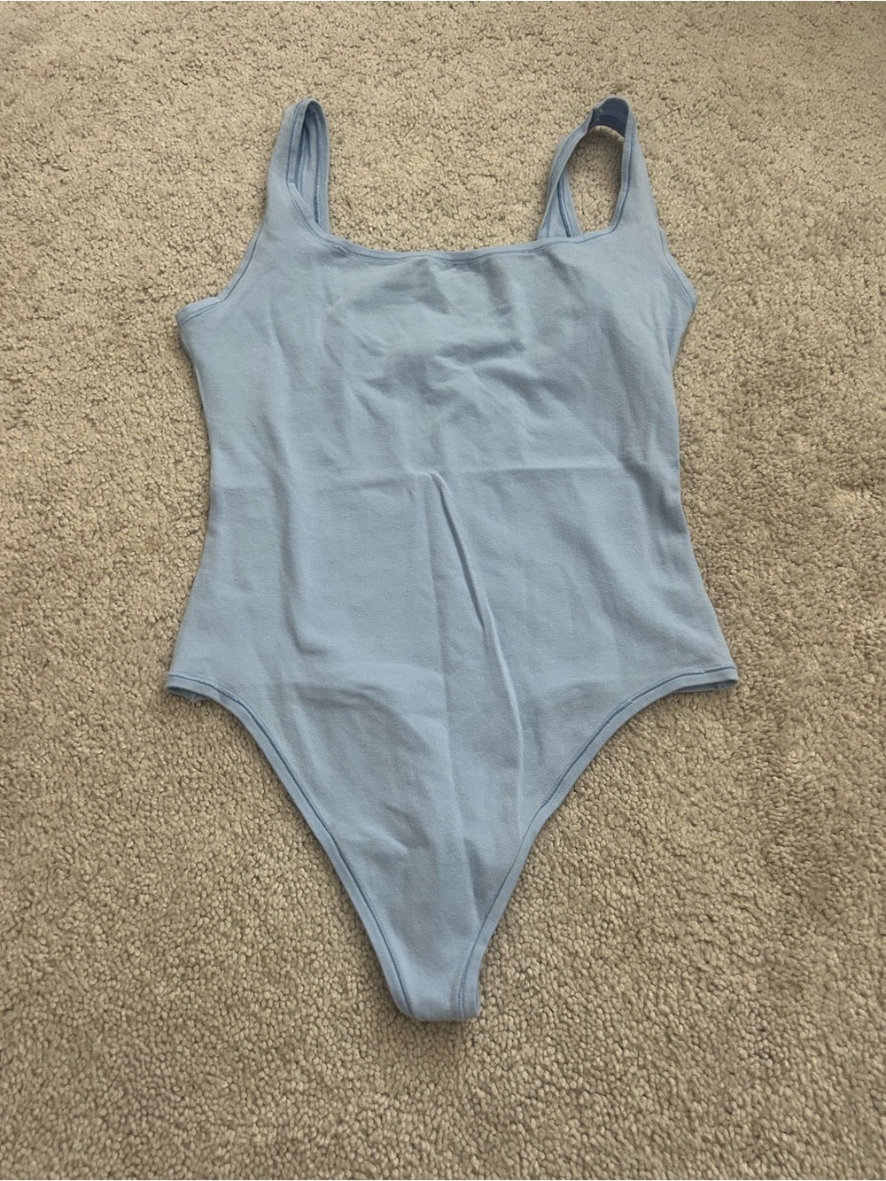 PINK Victoria's Secret Light Blue Ribbed Square Neck Bodysuit